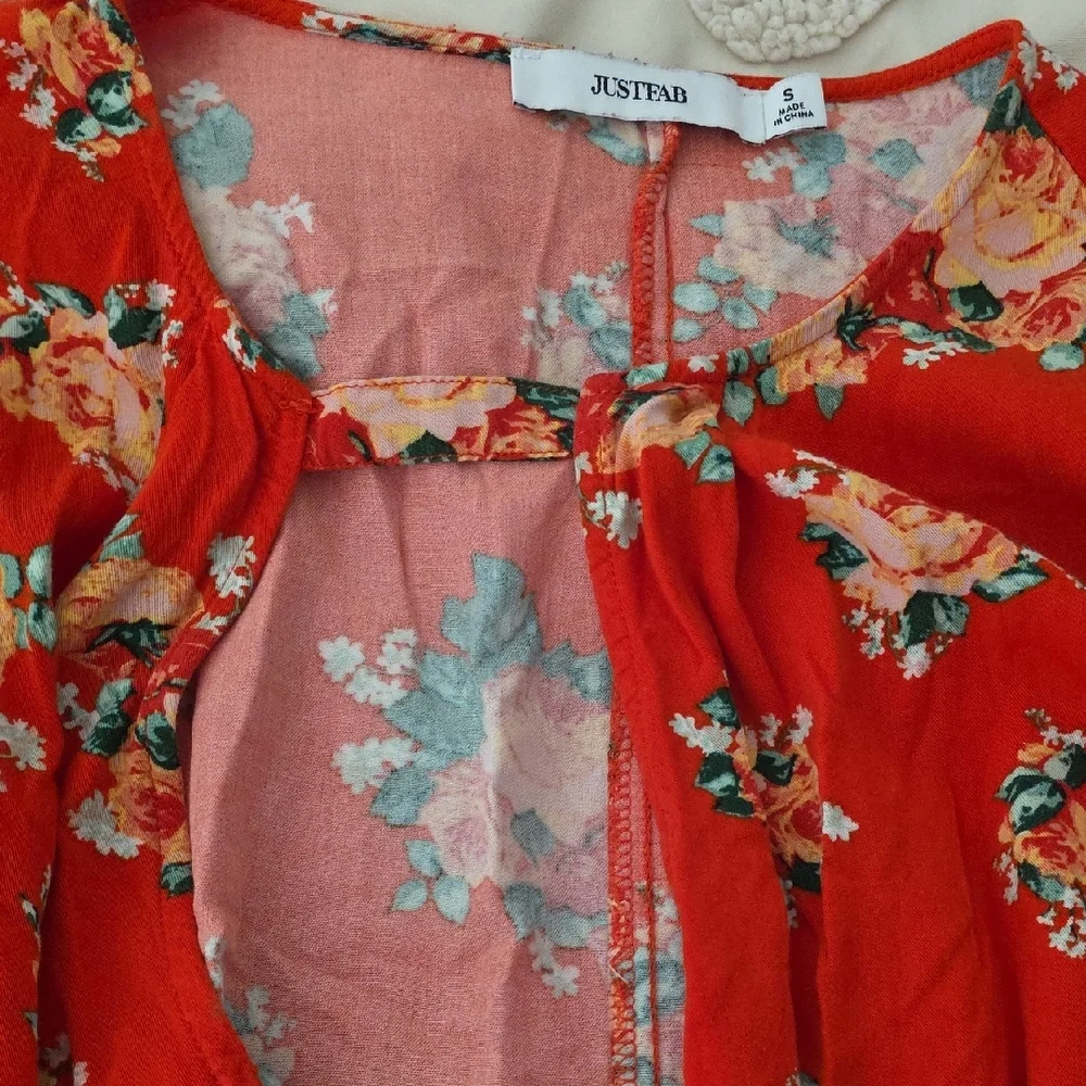JUSTEAB Red Floral Wrap Romper - Picture 7 of 8
